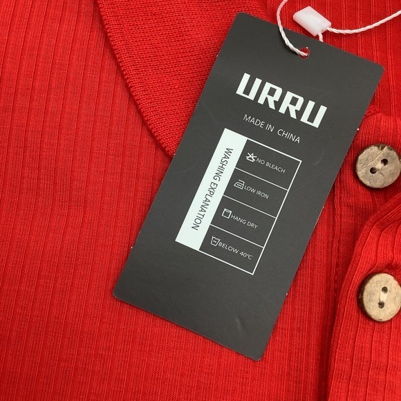 URRU Mens Ribbed‎ Textured Short Sleeve Polo Red Size Large - Picture 5 of 7